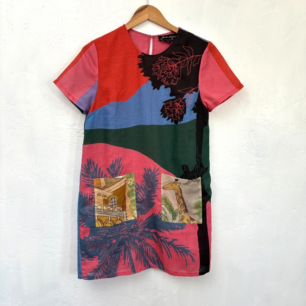 Anthropologie Geisha Designs Shift Dress Women Sz Small Mixed Media Color Block
